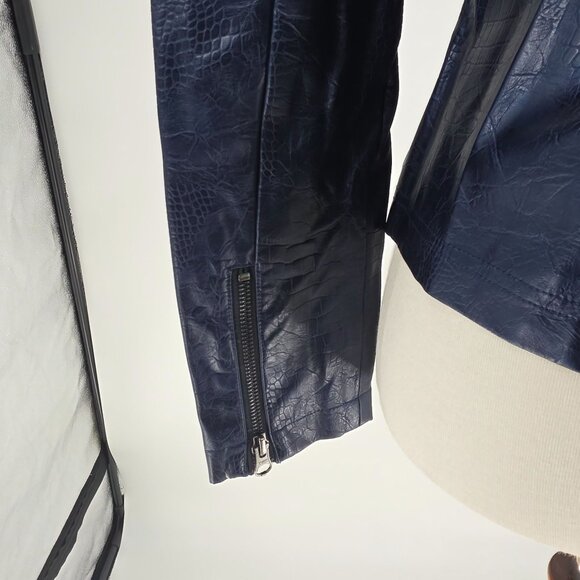 J. Society Womens Navy Faux Leather Moto Jacket Size S - Picture 11 of 16
